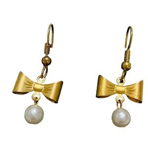 Earrings Bows Faux Pearls Cottage Core CottageCore